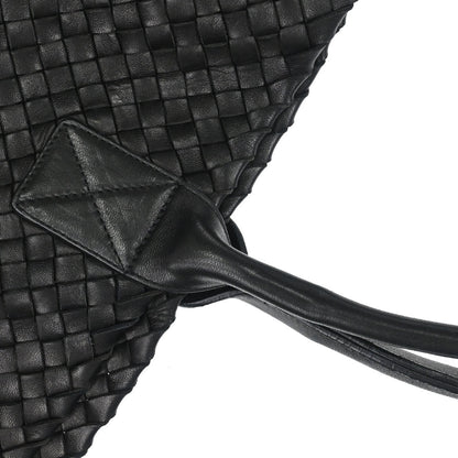 Bottega Veneta Black Lambskin Intrecciato Cabat MM Tote