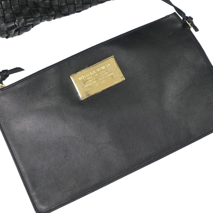 Bottega Veneta Black Lambskin Intrecciato Cabat MM Tote