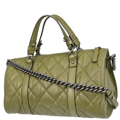 Chanel Green Calfskin Casual Riviera Bowling Bag 2way Shoulder Handbag