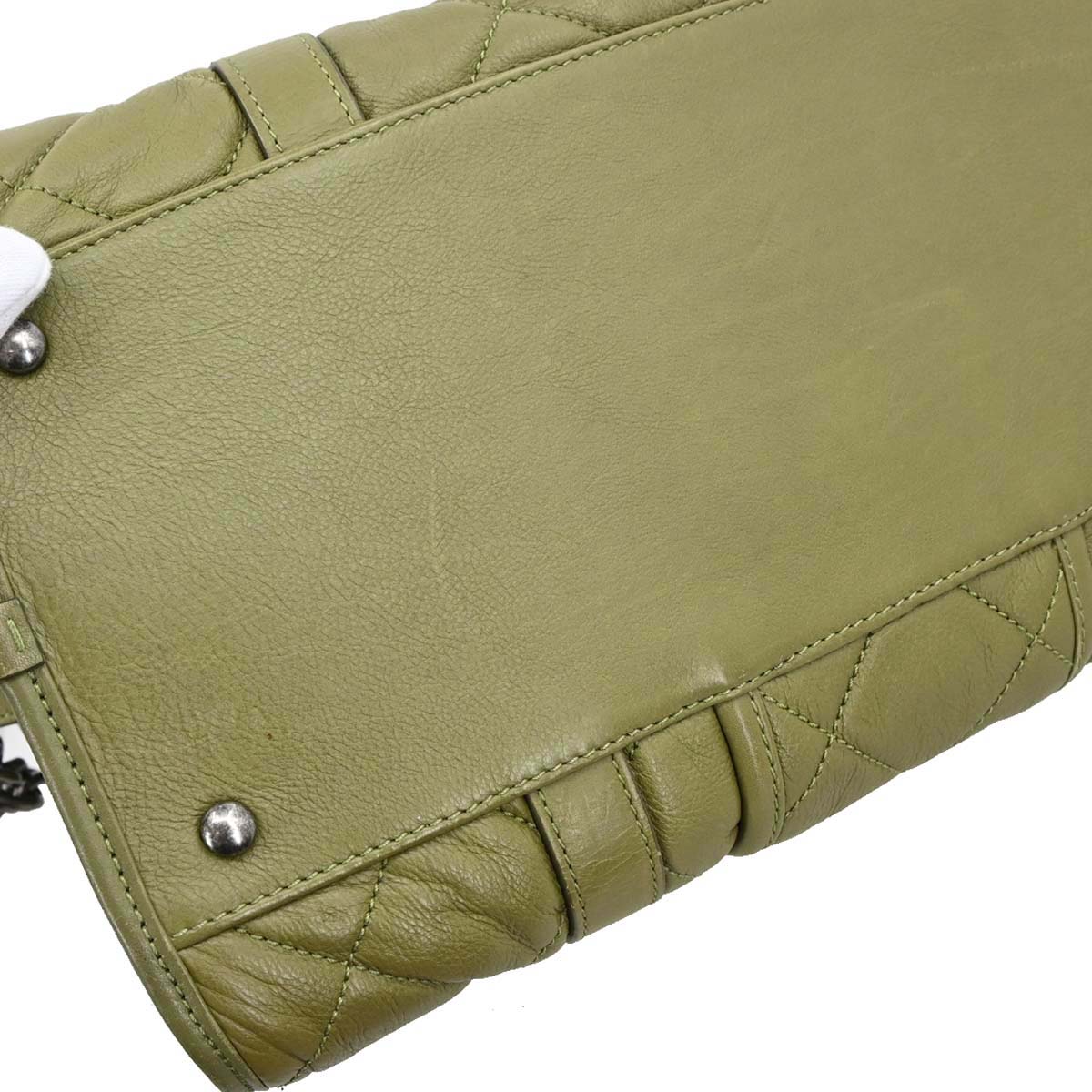 Chanel Green Calfskin Casual Riviera Bowling Bag 2way Shoulder Handbag