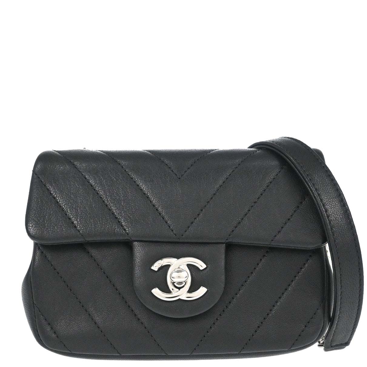 Chanel Black Calfskin Chevron Shoulder Bag