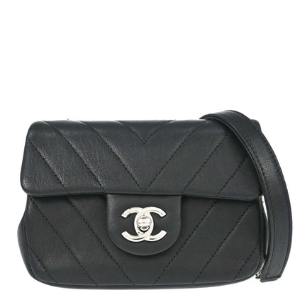 Chanel Black Calfskin Chevron Shoulder Bag