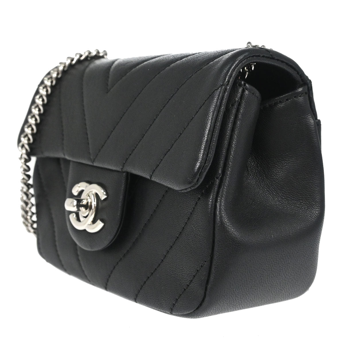 Chanel Black Calfskin Chevron Shoulder Bag
