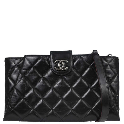 Chanel Black Glazed Calfskin Coco Pleats Shoulder Bag