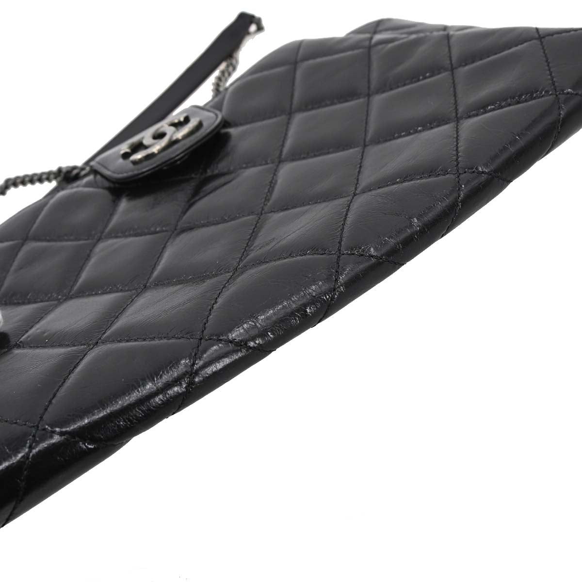 Chanel Black Glazed Calfskin Coco Pleats Shoulder Bag