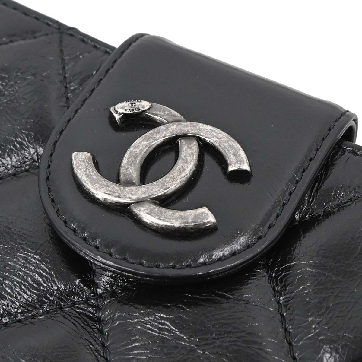 Chanel Black Glazed Calfskin Coco Pleats Shoulder Bag
