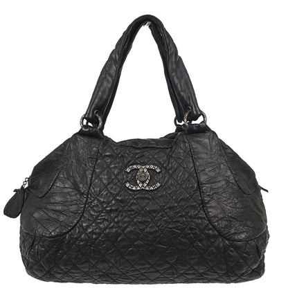Chanel Black Calfskin Coco Rider Bowling Bag Handbag