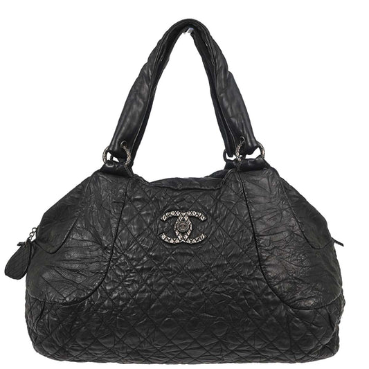 Chanel Black Calfskin Coco Rider Bowling Bag Handbag