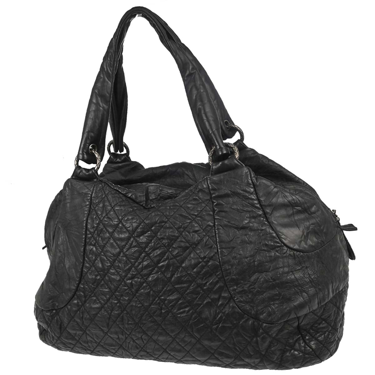Chanel Black Calfskin Coco Rider Bowling Bag Handbag
