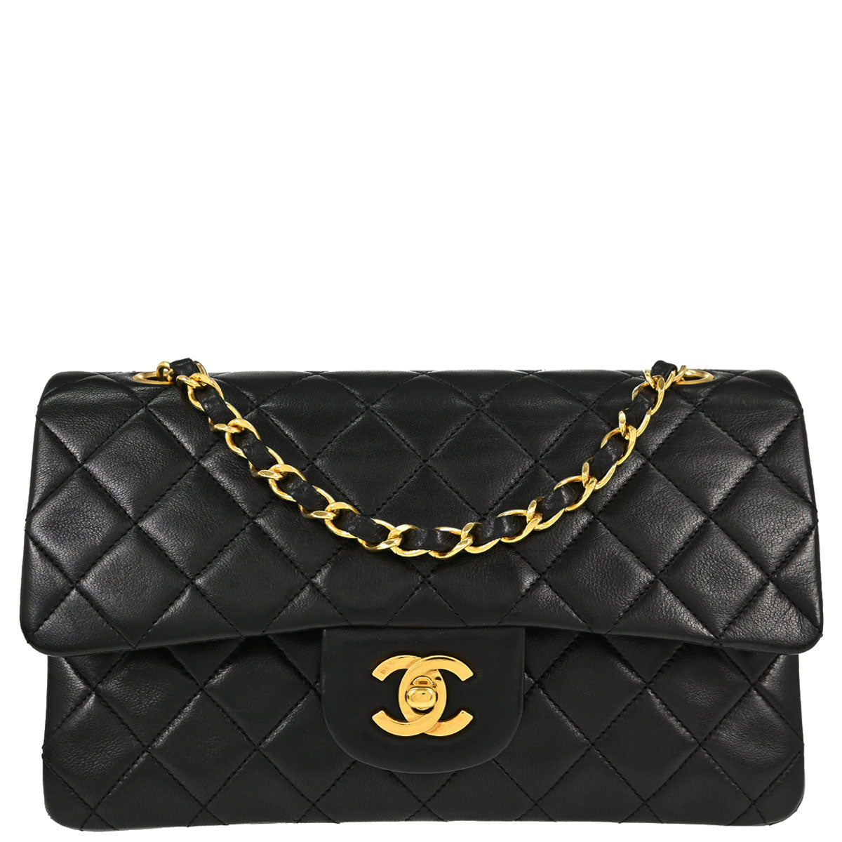 Chanel Black Lambskin Small Double Flap Shoulder Bag