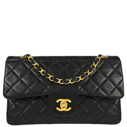 Chanel Black Lambskin Small Double Flap Shoulder Bag