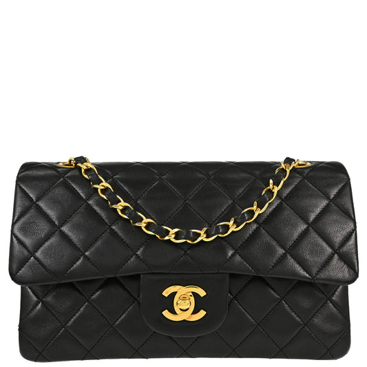 Chanel 1989-1991 Black Lambskin Small Double Flap Shoulder Bag