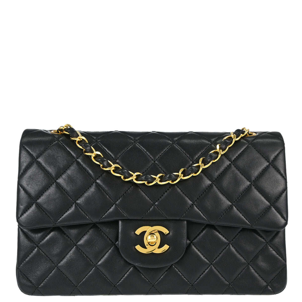 Chanel 1989-1991 Black Lambskin Small Double Flap Shoulder Bag