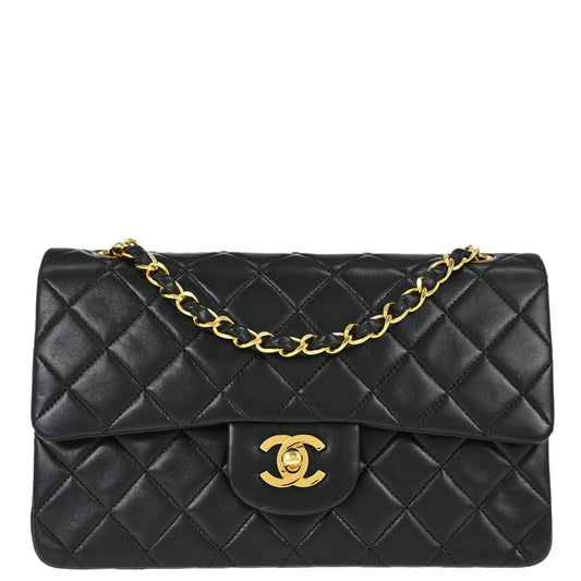 Chanel 1989-1991 Black Lambskin Small Double Flap Shoulder Bag