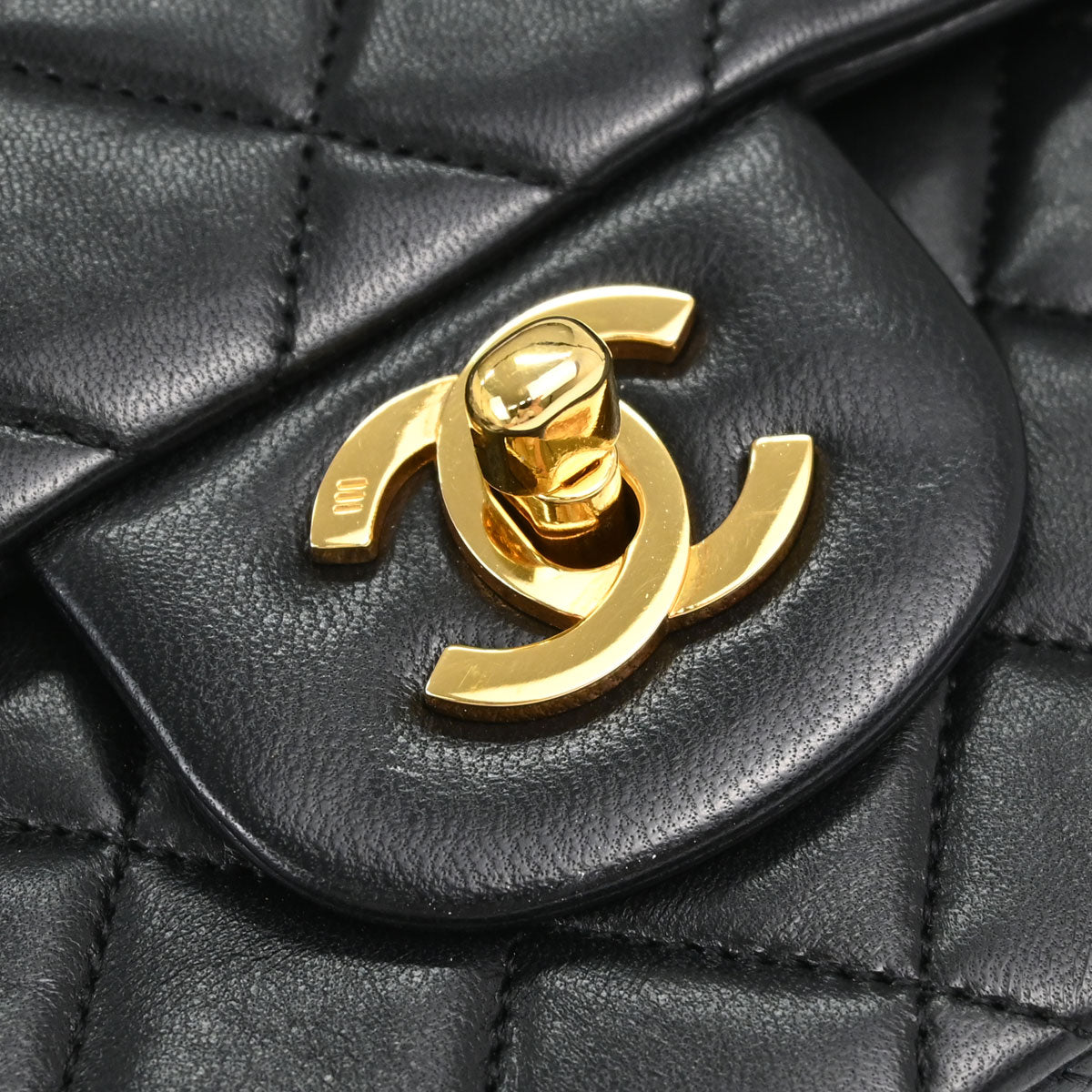 Chanel 1989-1991 Black Lambskin Small Double Flap Shoulder Bag