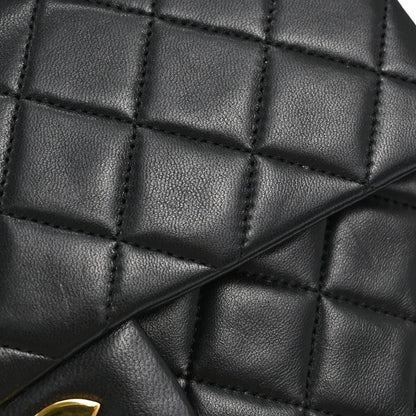 Chanel 1989-1991 Black Lambskin Small Double Flap Shoulder Bag