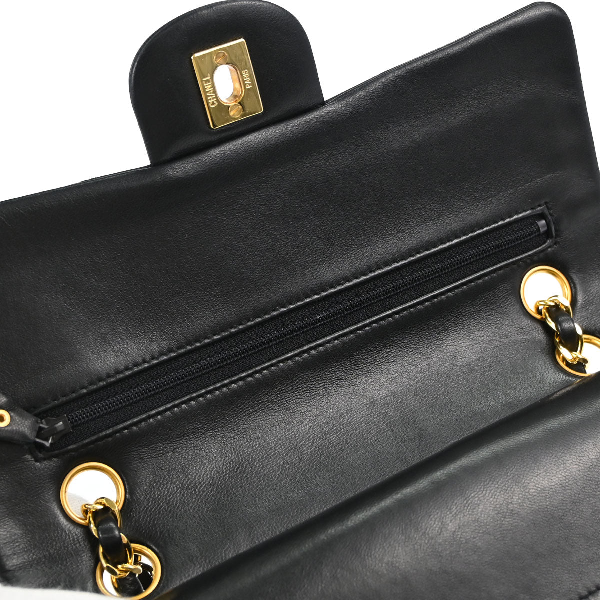 Chanel 1989-1991 Black Lambskin Small Double Flap Shoulder Bag