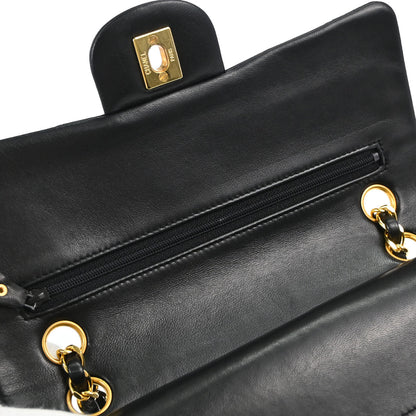 Chanel 1989-1991 Black Lambskin Small Double Flap Shoulder Bag