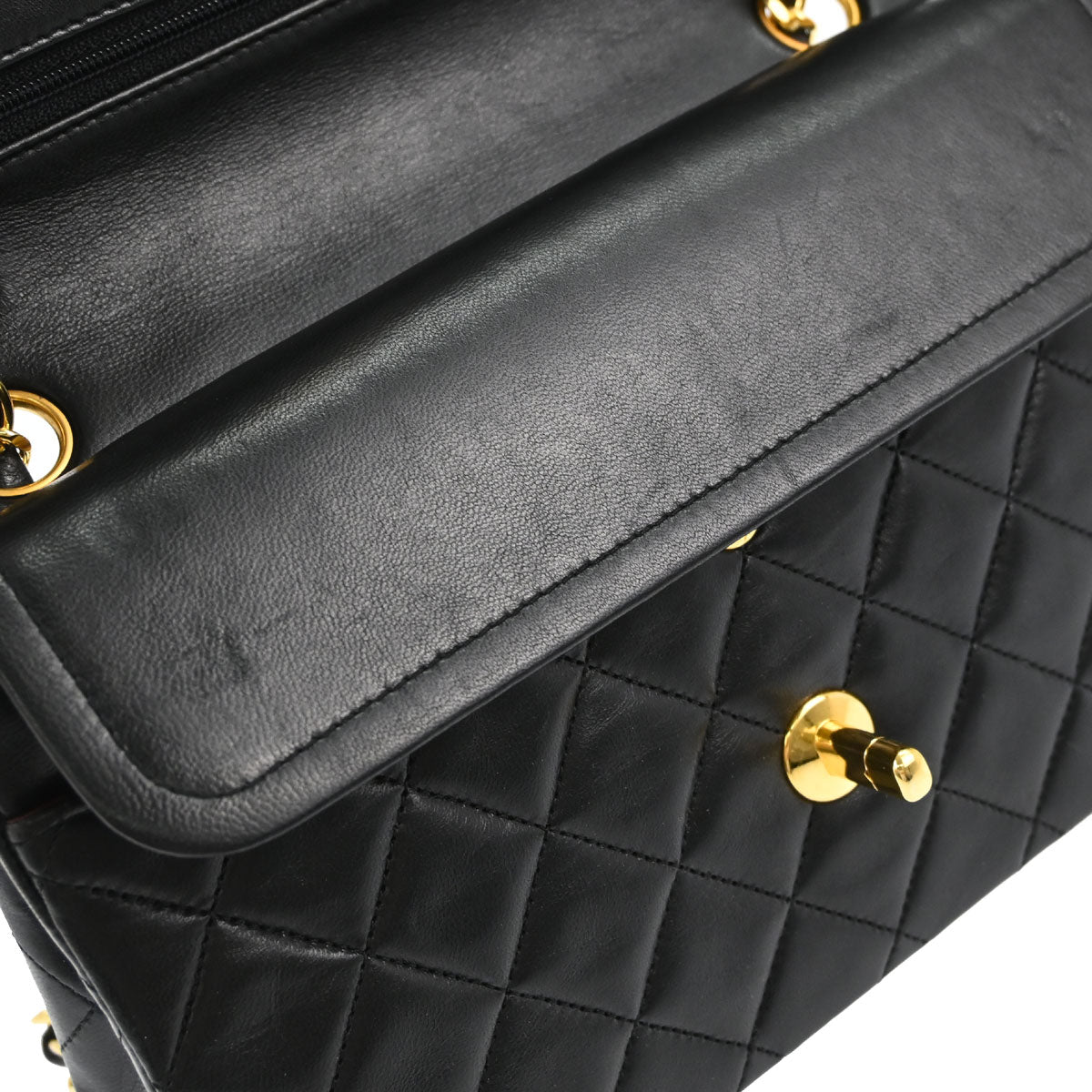 Chanel 1989-1991 Black Lambskin Small Double Flap Shoulder Bag