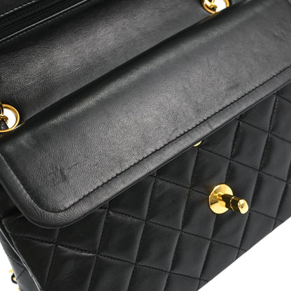 Chanel 1989-1991 Black Lambskin Small Double Flap Shoulder Bag