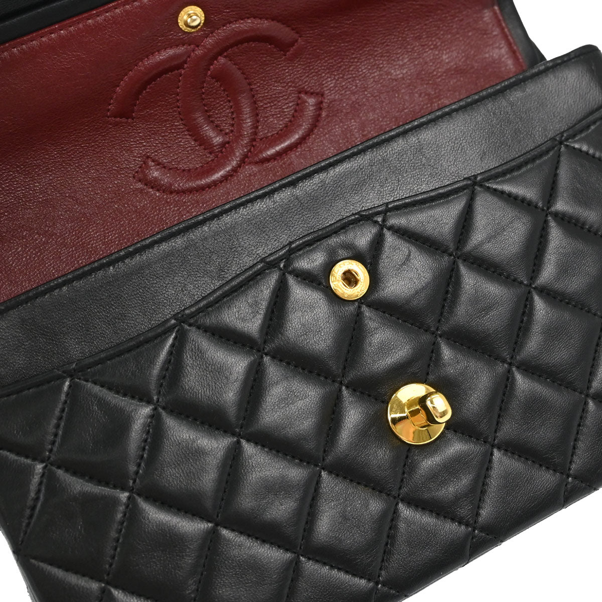 Chanel 1989-1991 Black Lambskin Small Double Flap Shoulder Bag