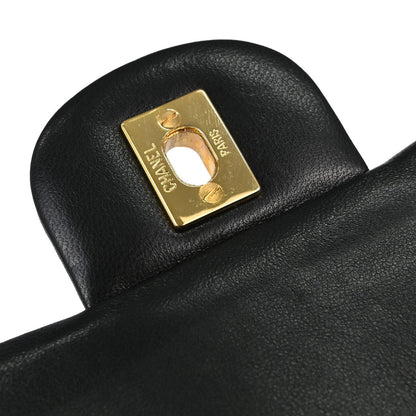 Chanel 1989-1991 Black Lambskin Small Double Flap Shoulder Bag