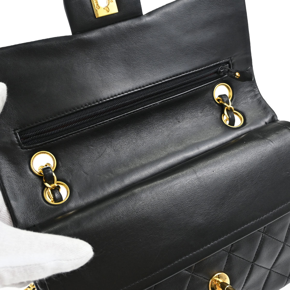 Chanel Black Lambskin Small Classic Double Flap Shoulder Bag