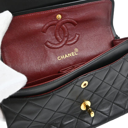 Chanel Black Lambskin Small Classic Double Flap Shoulder Bag