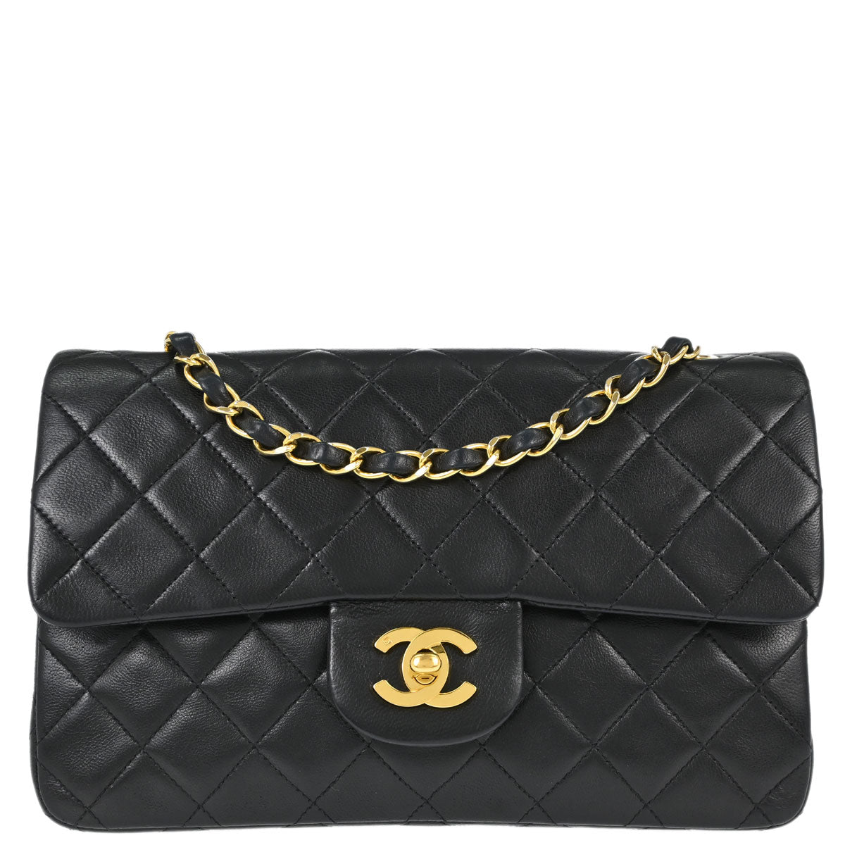 Chanel 1991-1994 Black Lambskin Small Classic Double Flap Shoulder Bag