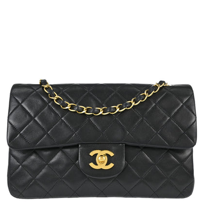 Chanel 1991-1994 Black Lambskin Small Classic Double Flap Shoulder Bag