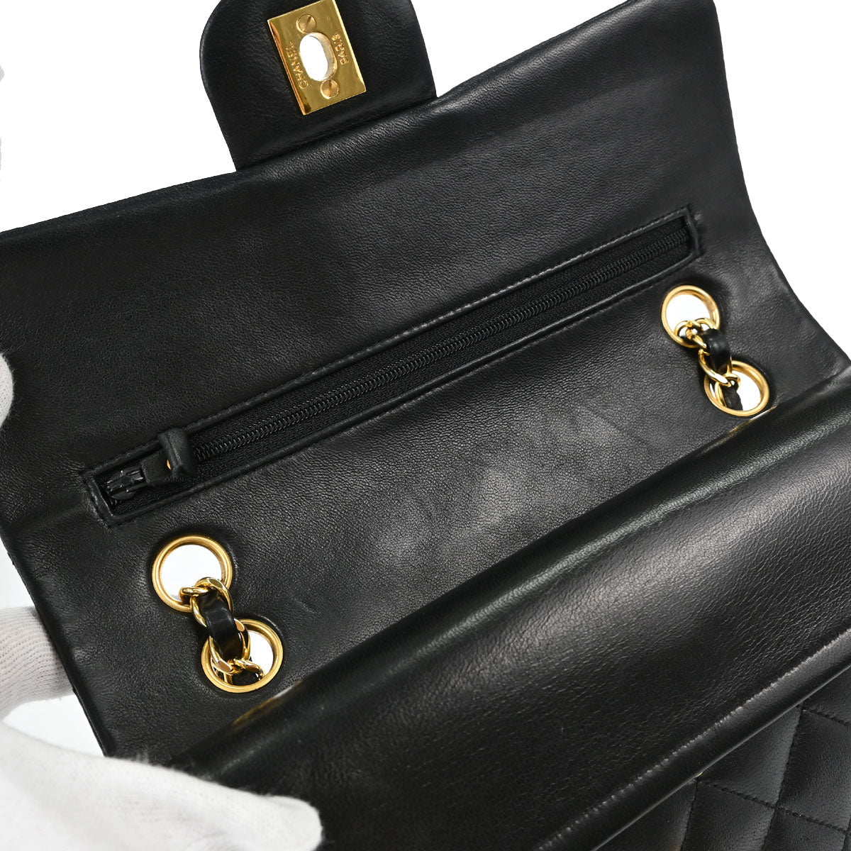 Chanel 1991-1994 Black Lambskin Small Classic Double Flap Shoulder Bag