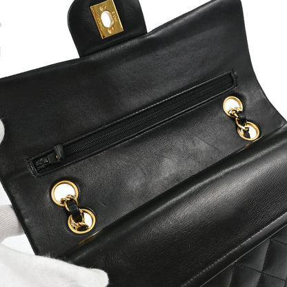 Chanel 1991-1994 Black Lambskin Small Classic Double Flap Shoulder Bag
