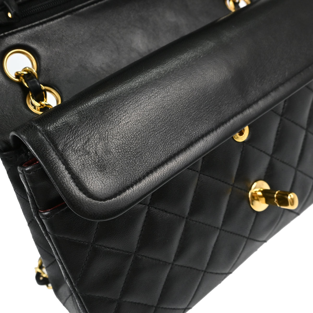 Chanel 1991-1994 Black Lambskin Small Classic Double Flap Shoulder Bag