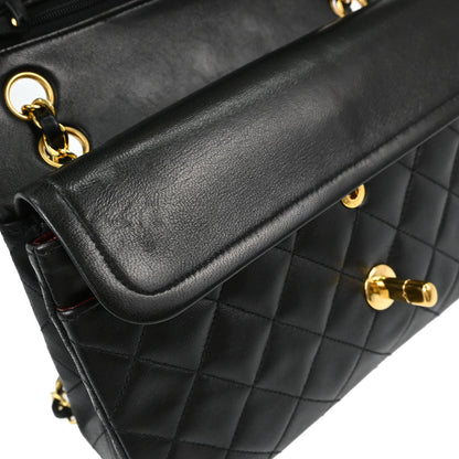 Chanel 1991-1994 Black Lambskin Small Classic Double Flap Shoulder Bag