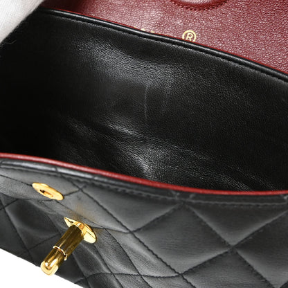 Chanel 1991-1994 Black Lambskin Small Classic Double Flap Shoulder Bag