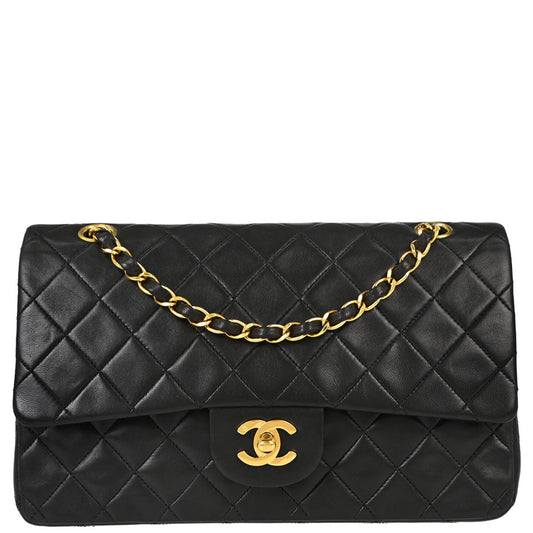 Chanel 1991-1994 Black Lambskin Medium Classic Double Flap Shoulder Bag