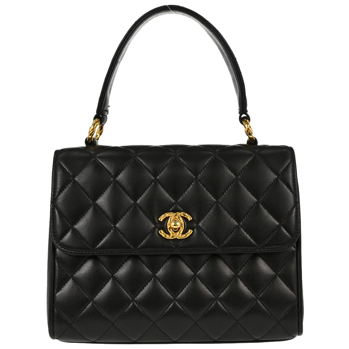 Chanel Black Lambskin Straight Flap Handbag