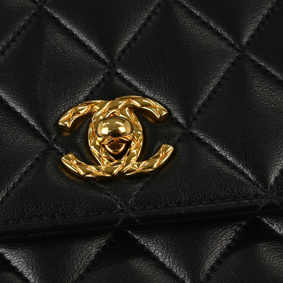 Chanel Black Lambskin Straight Flap Handbag