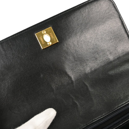 Chanel Black Lambskin Straight Flap Handbag