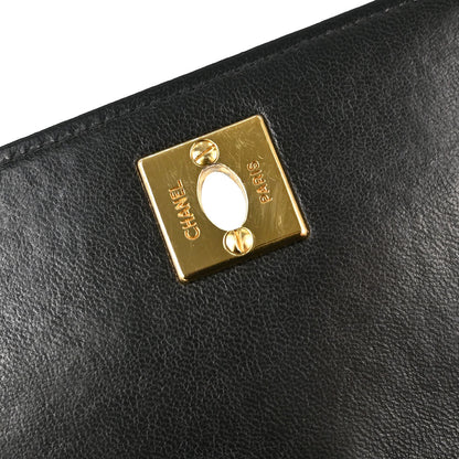 Chanel Black Lambskin Straight Flap Handbag