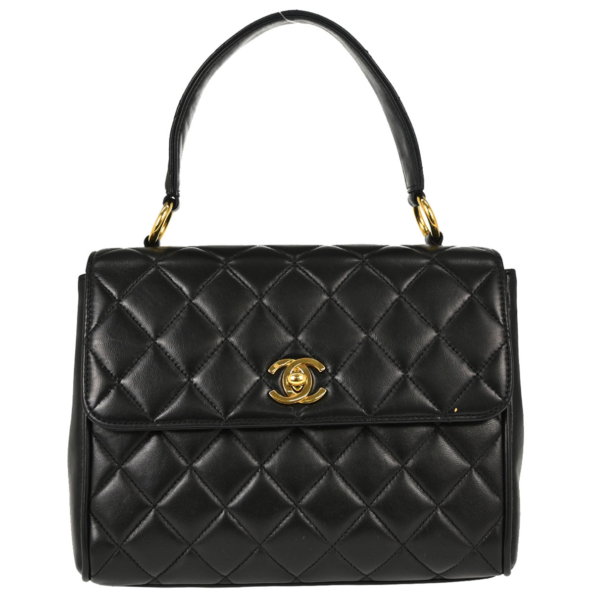 Chanel Black Lambskin Straight Flap Handbag
