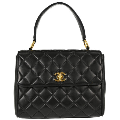 Chanel Black Lambskin Straight Flap Handbag