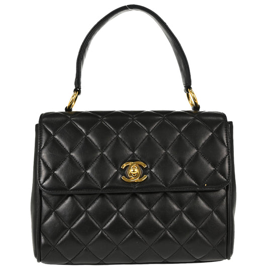 Chanel Black Lambskin Straight Flap Handbag