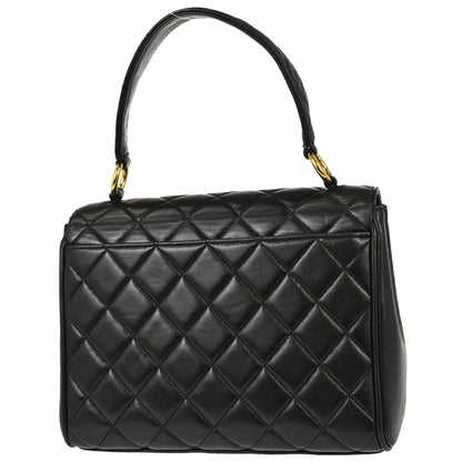 Chanel Black Lambskin Straight Flap Handbag