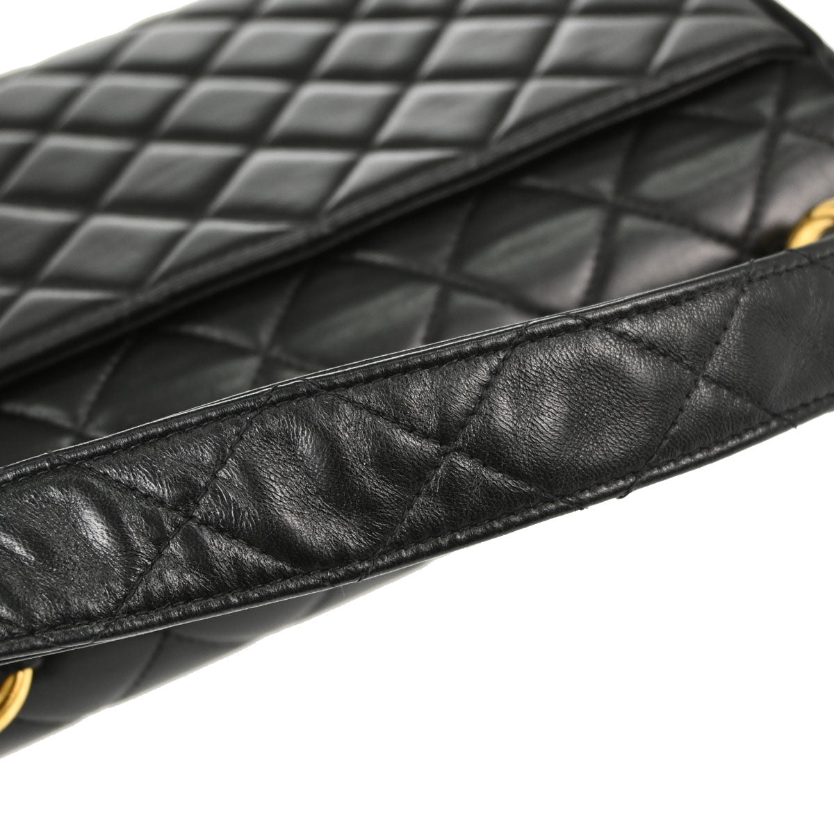 Chanel Black Lambskin Straight Flap Handbag