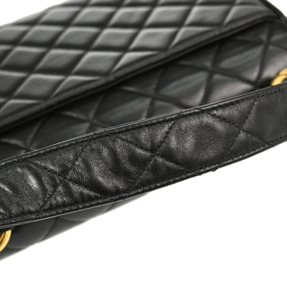 Chanel Black Lambskin Straight Flap Handbag
