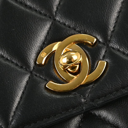 Chanel Black Lambskin Straight Flap Handbag