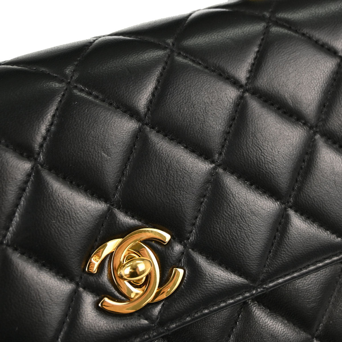 Chanel Black Lambskin Straight Flap Handbag