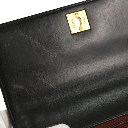 Chanel Black Lambskin Straight Flap Handbag