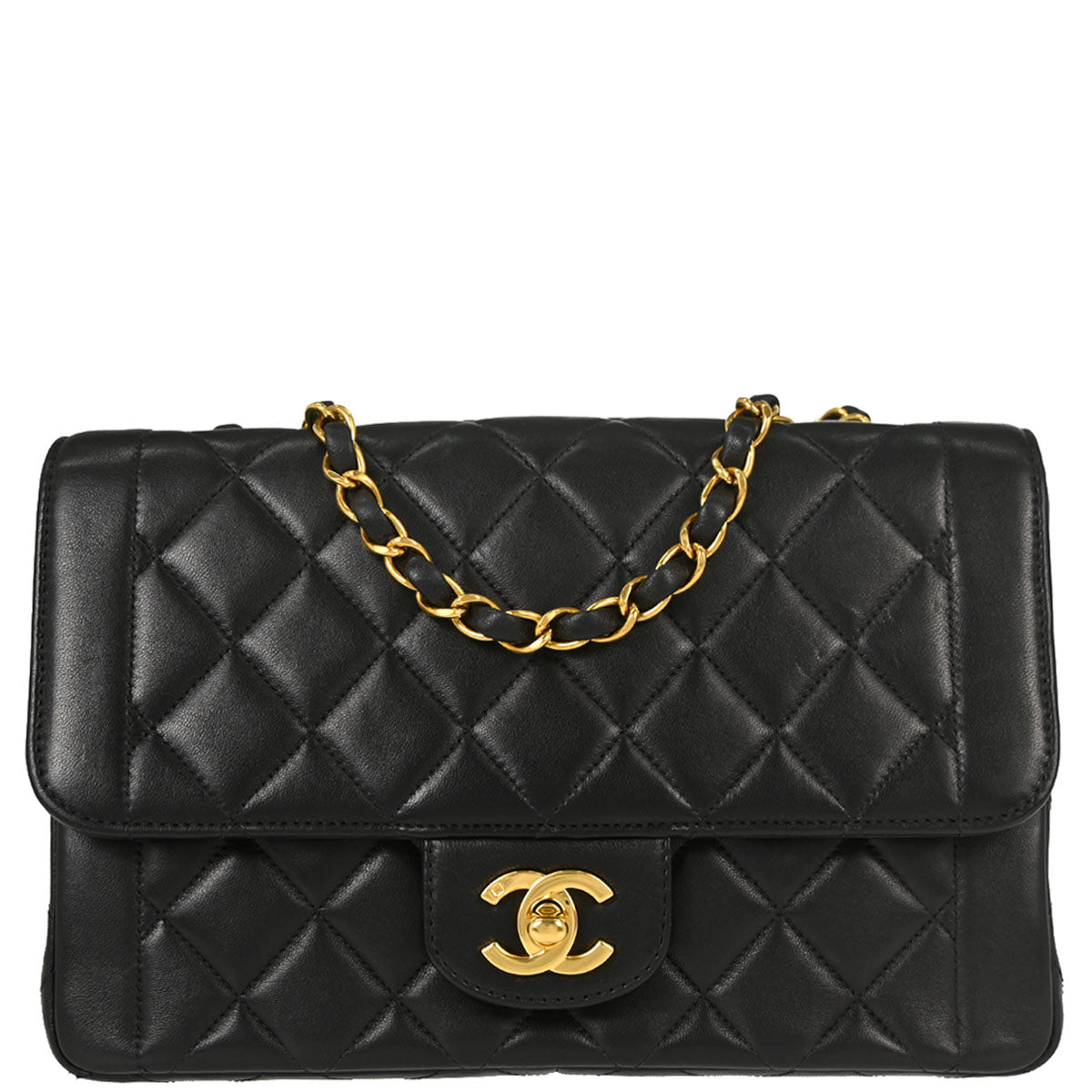 Chanel Black Lambskin Single Flap Shoulder Bag